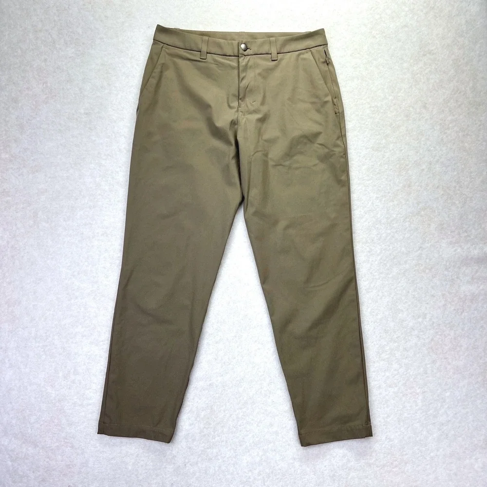 Lululemon Commission Slim Fit Pant 32 Recycled Polyester Khaki Green Golf Chino